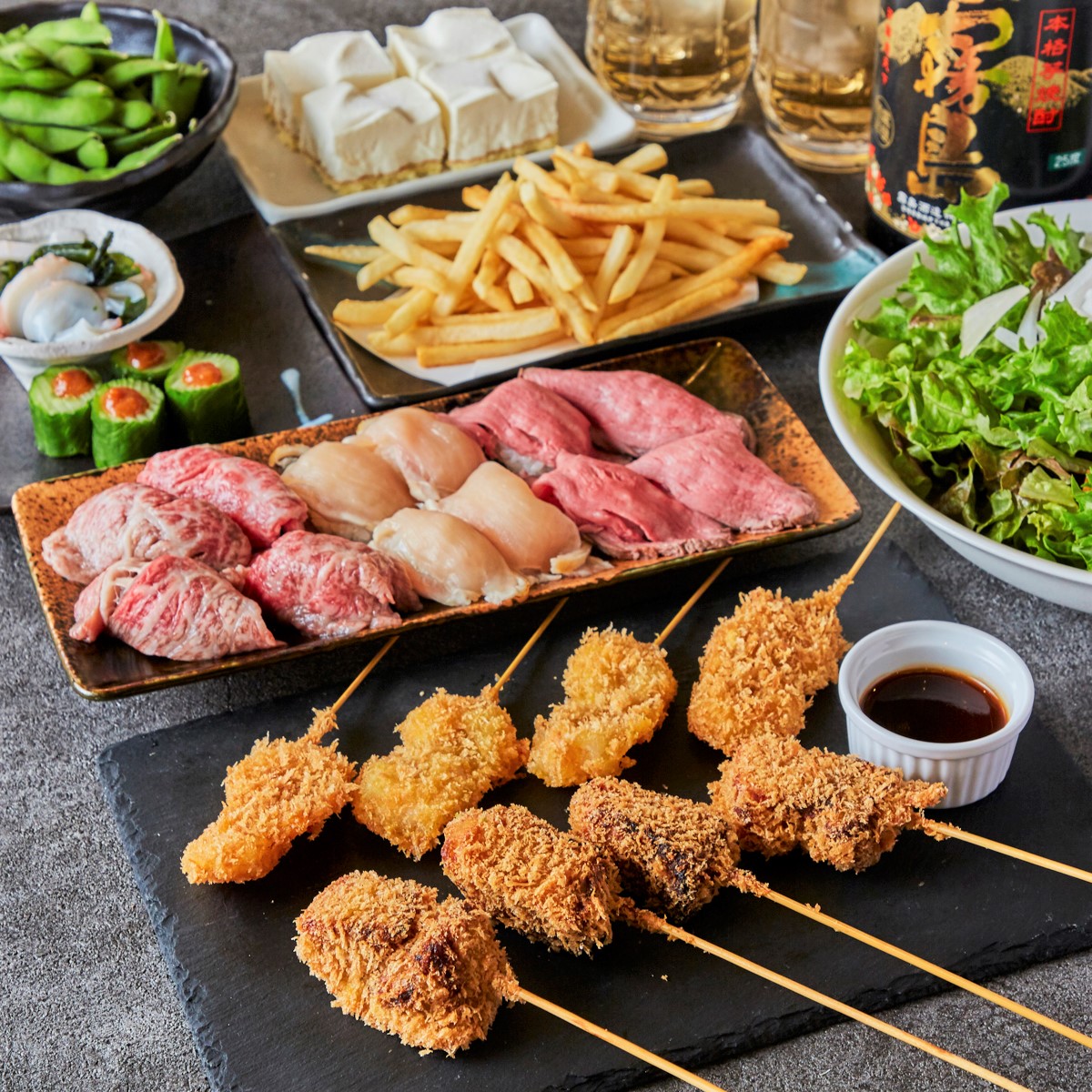 【ライトコース】自慢の串揚げと人気の肉寿司が楽しめる!7品2h飲み放題付 3,500円のイメージ