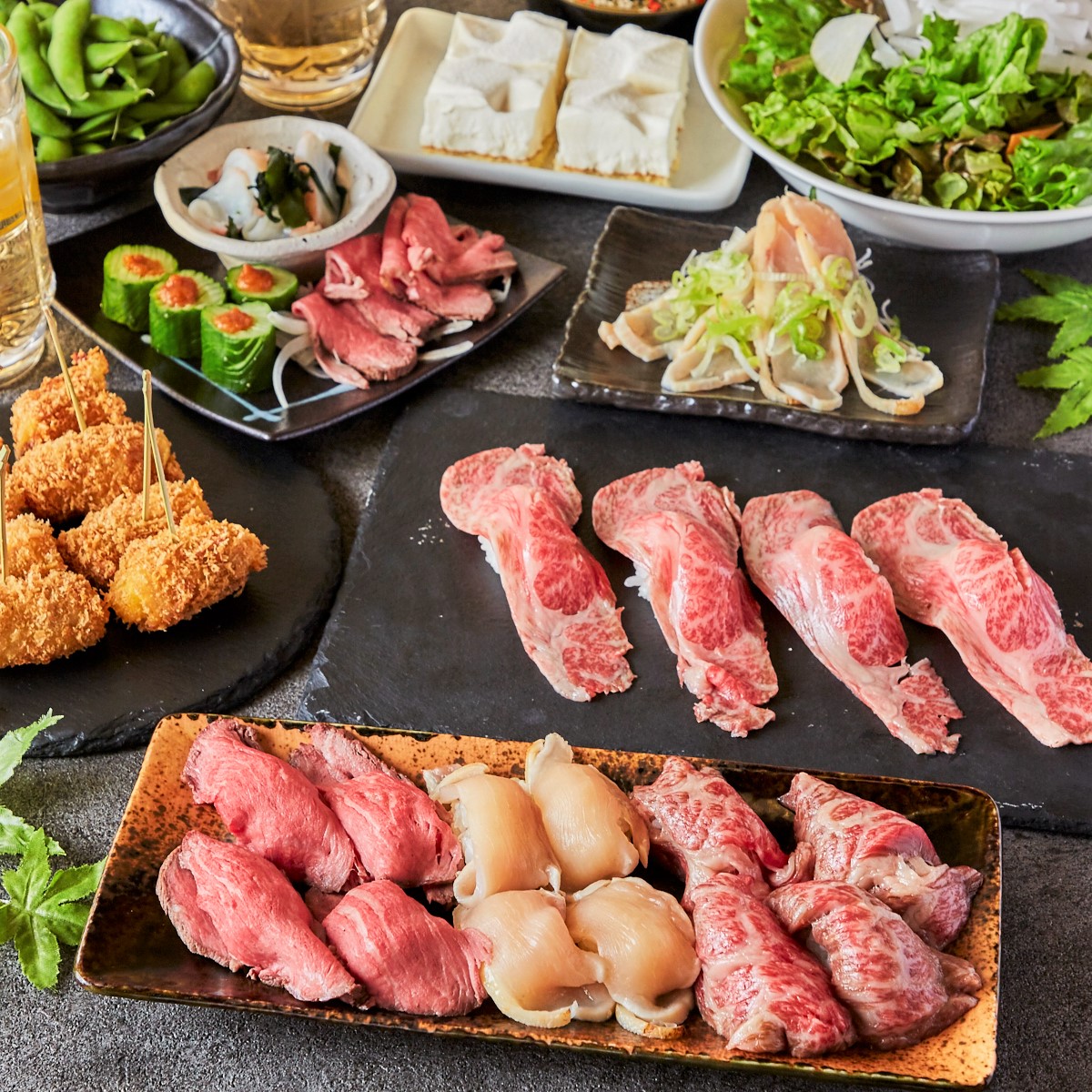 【肉寿司堪能コース】大人気の肉寿司食べ比べが楽しめる!8品3h飲み放題付 4,000円のイメージ
